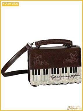Y2K Grunge Piano Shaped Shoulder Bag Women Gothic Handbag PU Leather